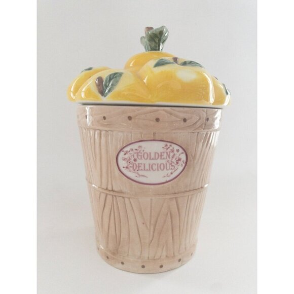 Pfaltzgraff Golden Delicious Apple Basket Ceramic Cookie Jar 11" Dishwasher & Mi - Picture 12 of 12
